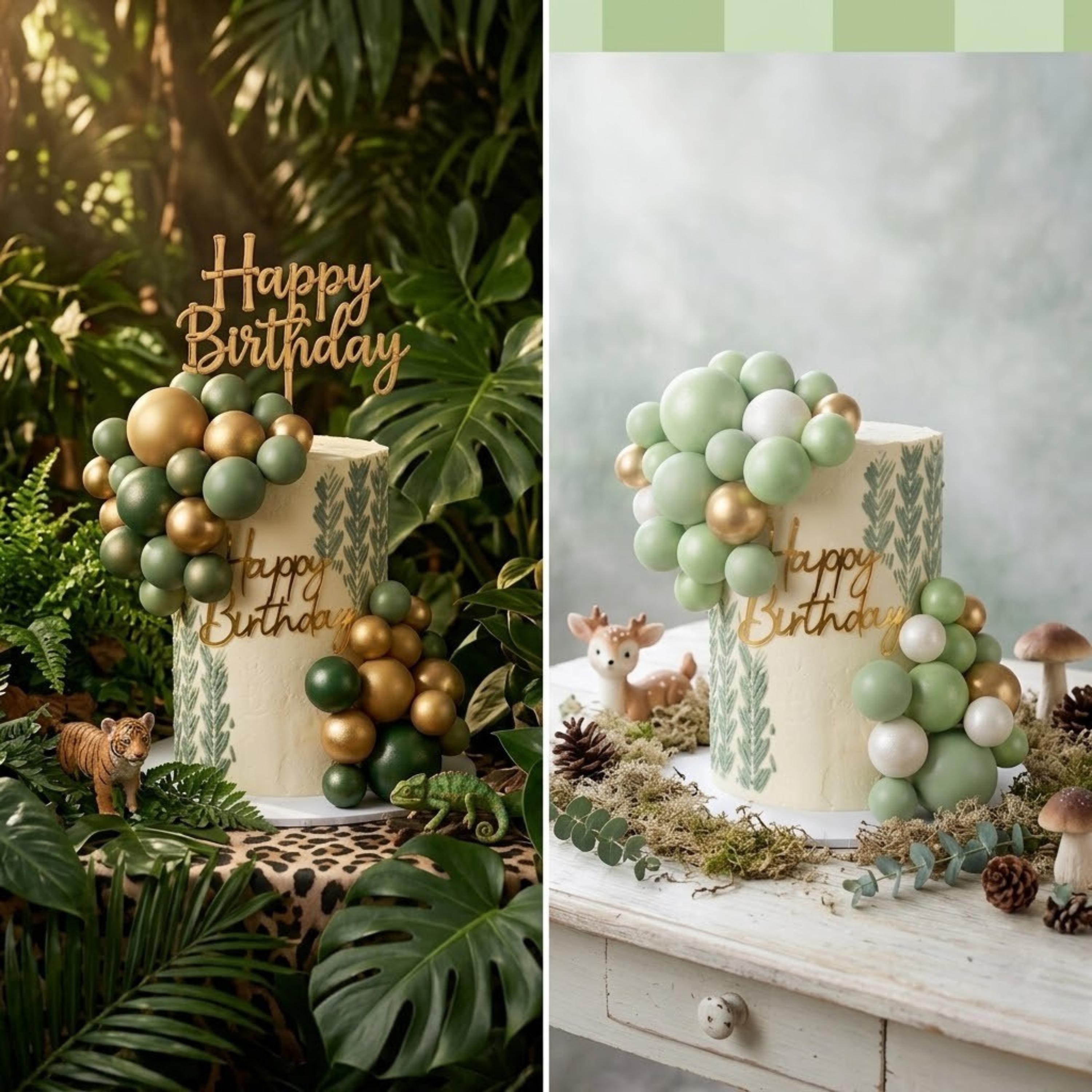 32-Piece Forest Green Ball Cake Toppers, Wild One Birthday, Woodland Baby Shower, Jungle Decorations