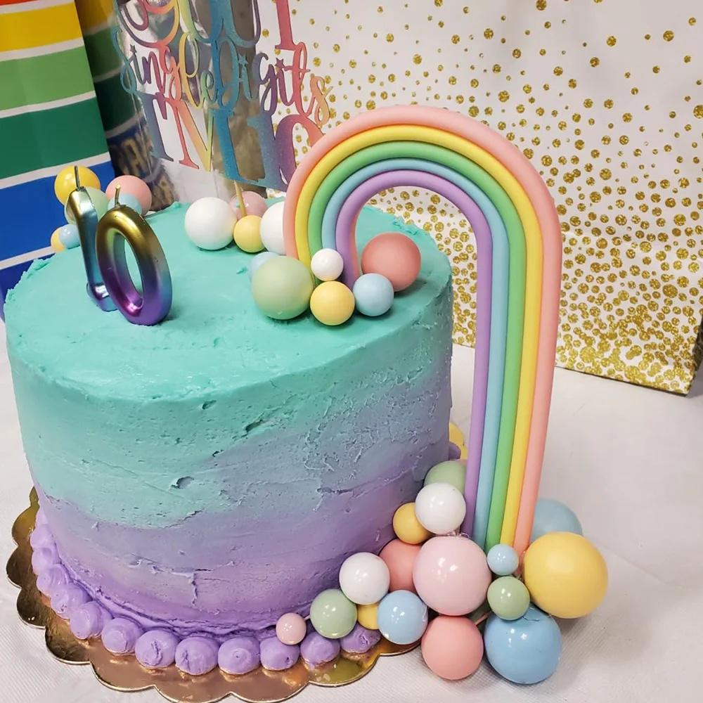 Pastel Rainbow Foam Balls Cake Topper Set | Whimsical Dessert Decorations 28 pcs