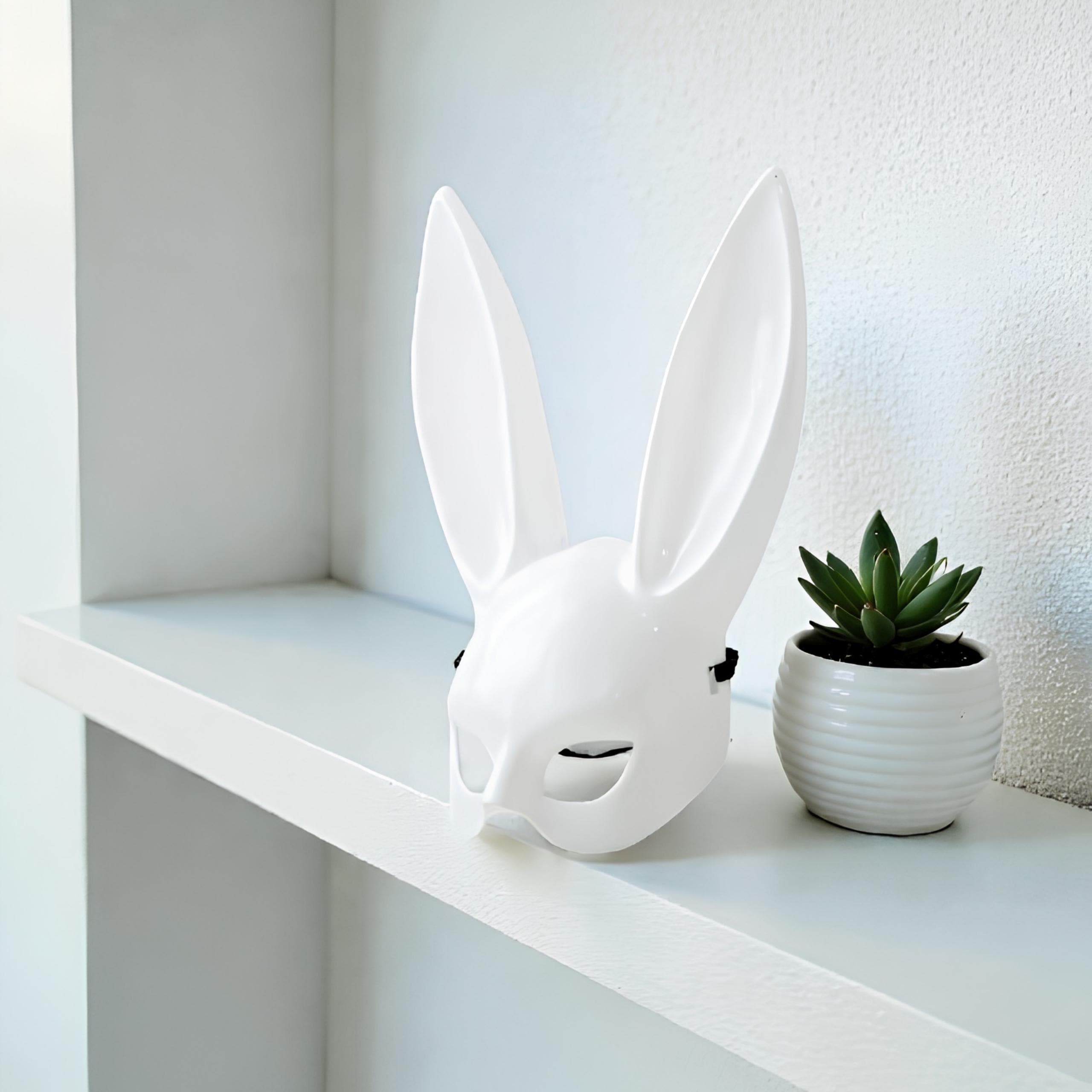 Sexy Bunny Long Ear Face Mask for Black Masquerade, Halloween Bunny Costume, Cosplay Rabbit