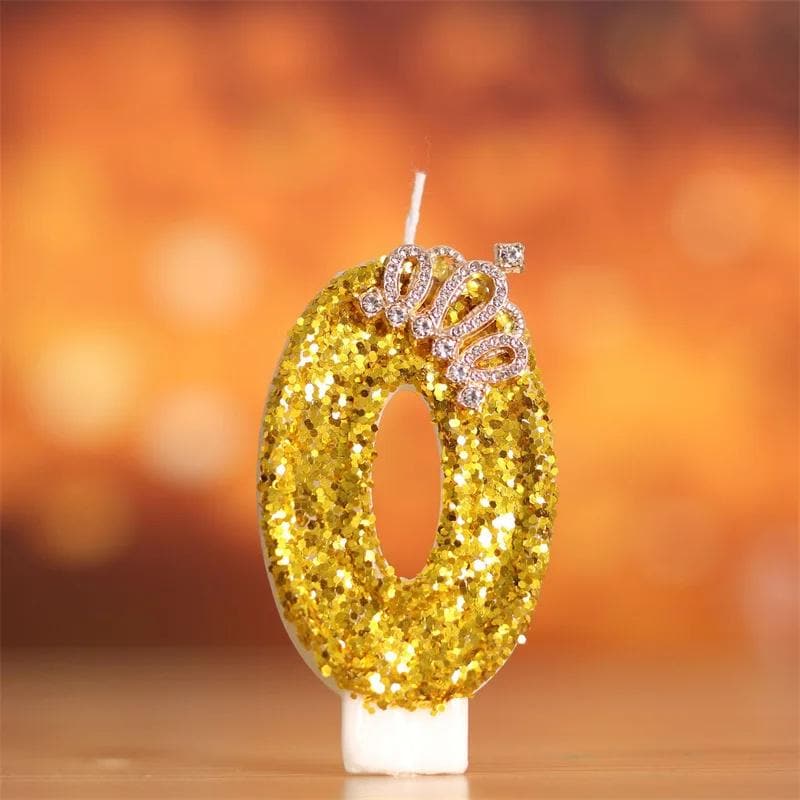 Gold Glitter Number Candle | Royal Crown Cake Topper for 50th Birthday