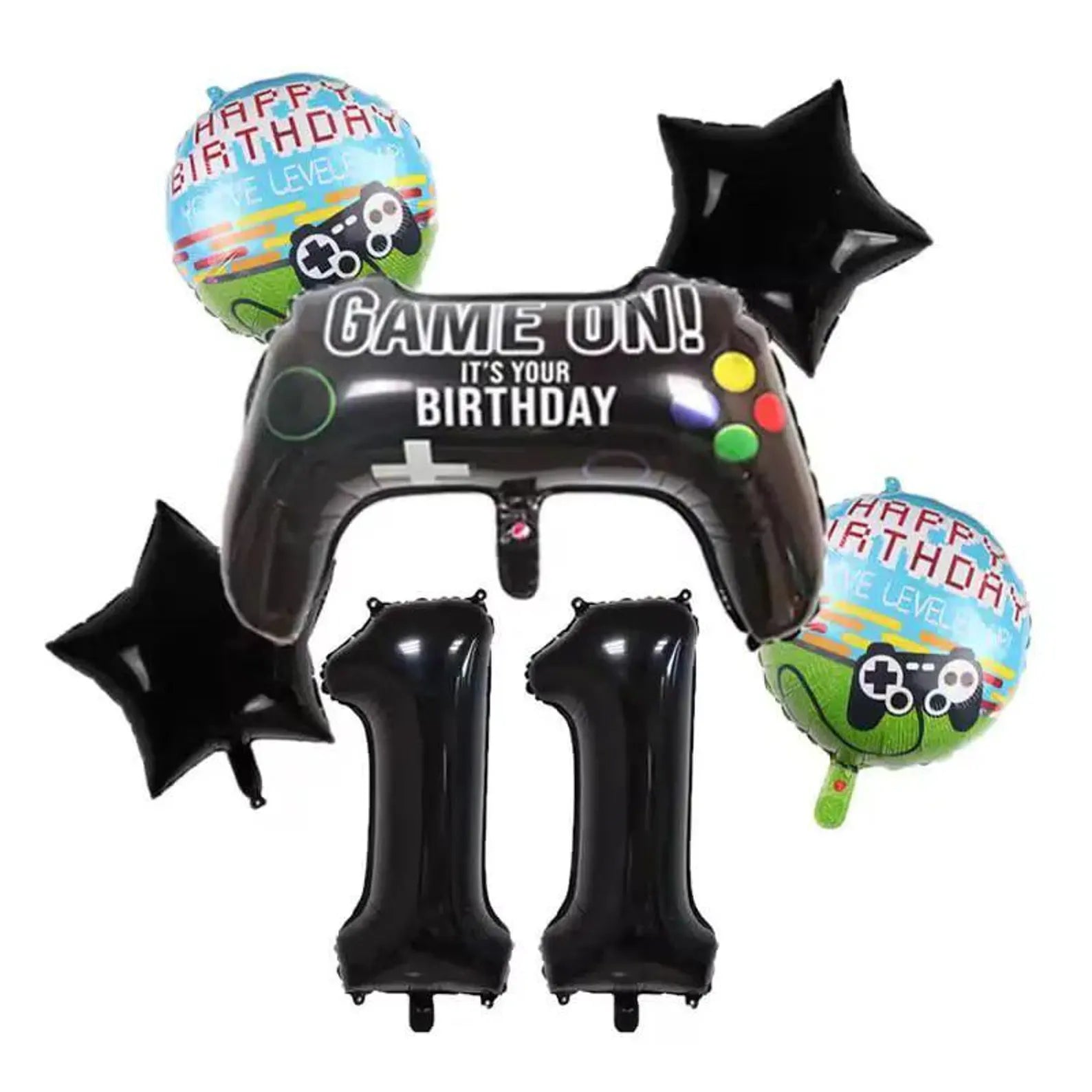 6-Piece Gamepad Foil Number Balloon Set, Gamer Birthday Party Decorations