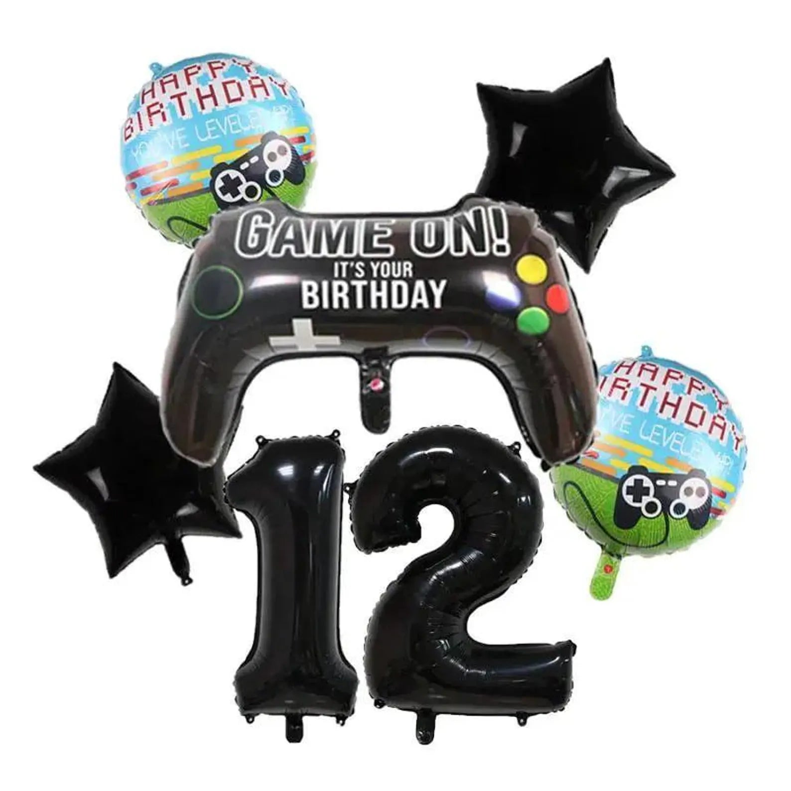 6-Piece Gamepad Foil Number Balloon Set, Gamer Birthday Party Decorations