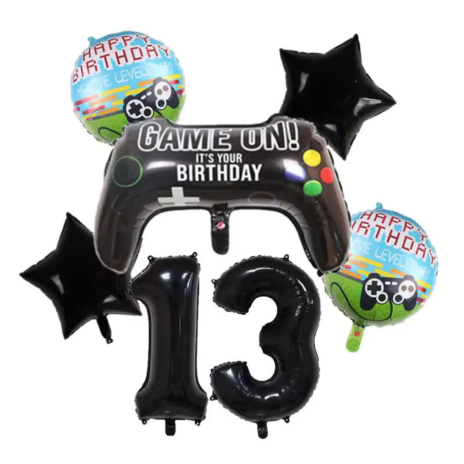 6-Piece Gamepad Foil Number Balloon Set, Gamer Birthday Party Decorations