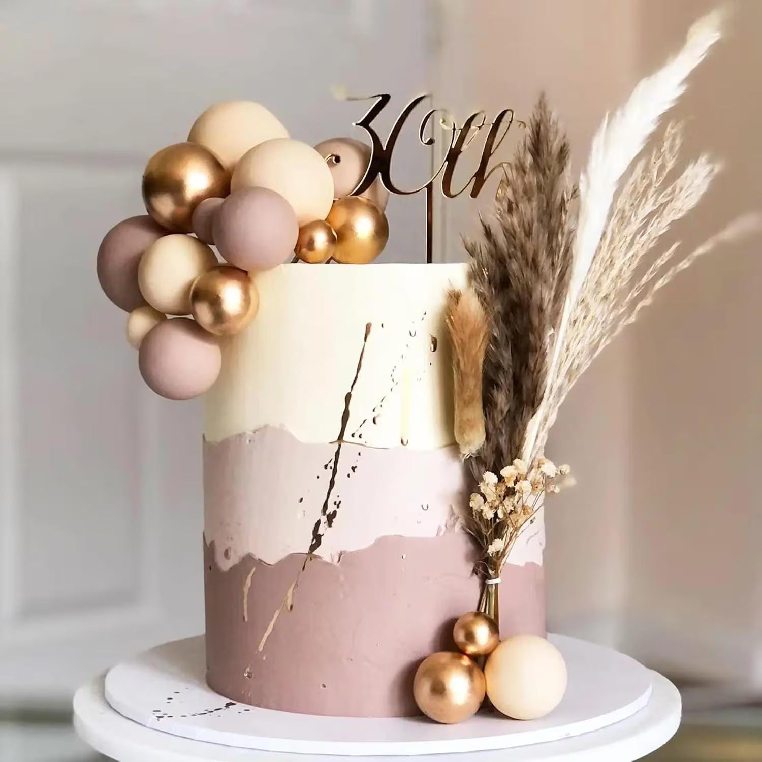 32-Piece Apricot Cake Ball Toppers, Pastel Ball Decor Set Baby Shower Birthday Wedding Celebration