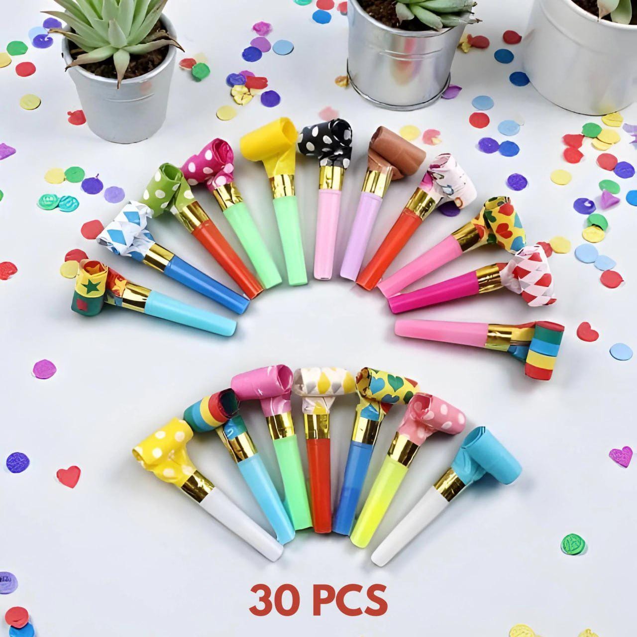 Party Blower Noise Maker 30-Pack | Multi-Color Whistle Toy | Birthday Party Supplies & Favors