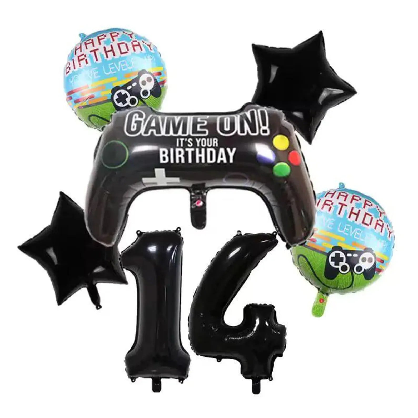 6-Piece Gamepad Foil Number Balloon Set, Gamer Birthday Party Decorations