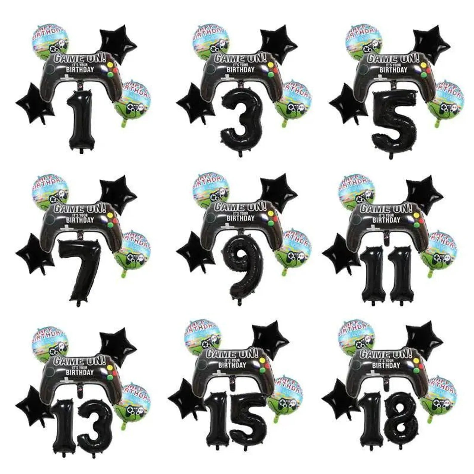 6-Piece Gamepad Foil Number Balloon Set, Gamer Birthday Party Decorations