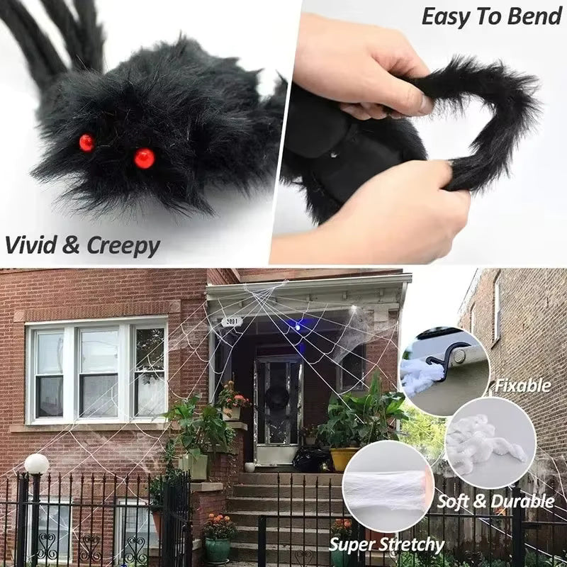 Giant Furry Spider Decoration, Black with Red Eyes, Halloween Prop