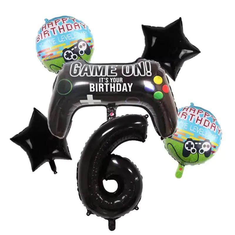 6-Piece Gamepad Foil Number Balloon Set, Gamer Birthday Party Decorations