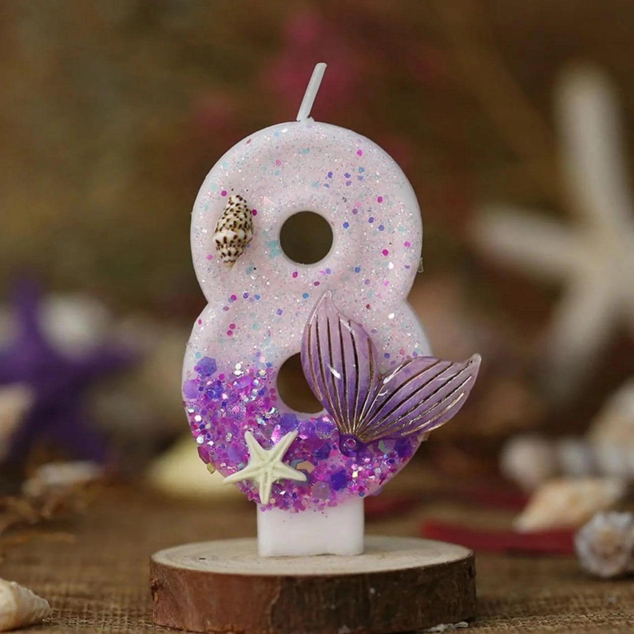 Mermaid Under the Sea Cake Topper Candle | Glitter Number, Ocean Theme