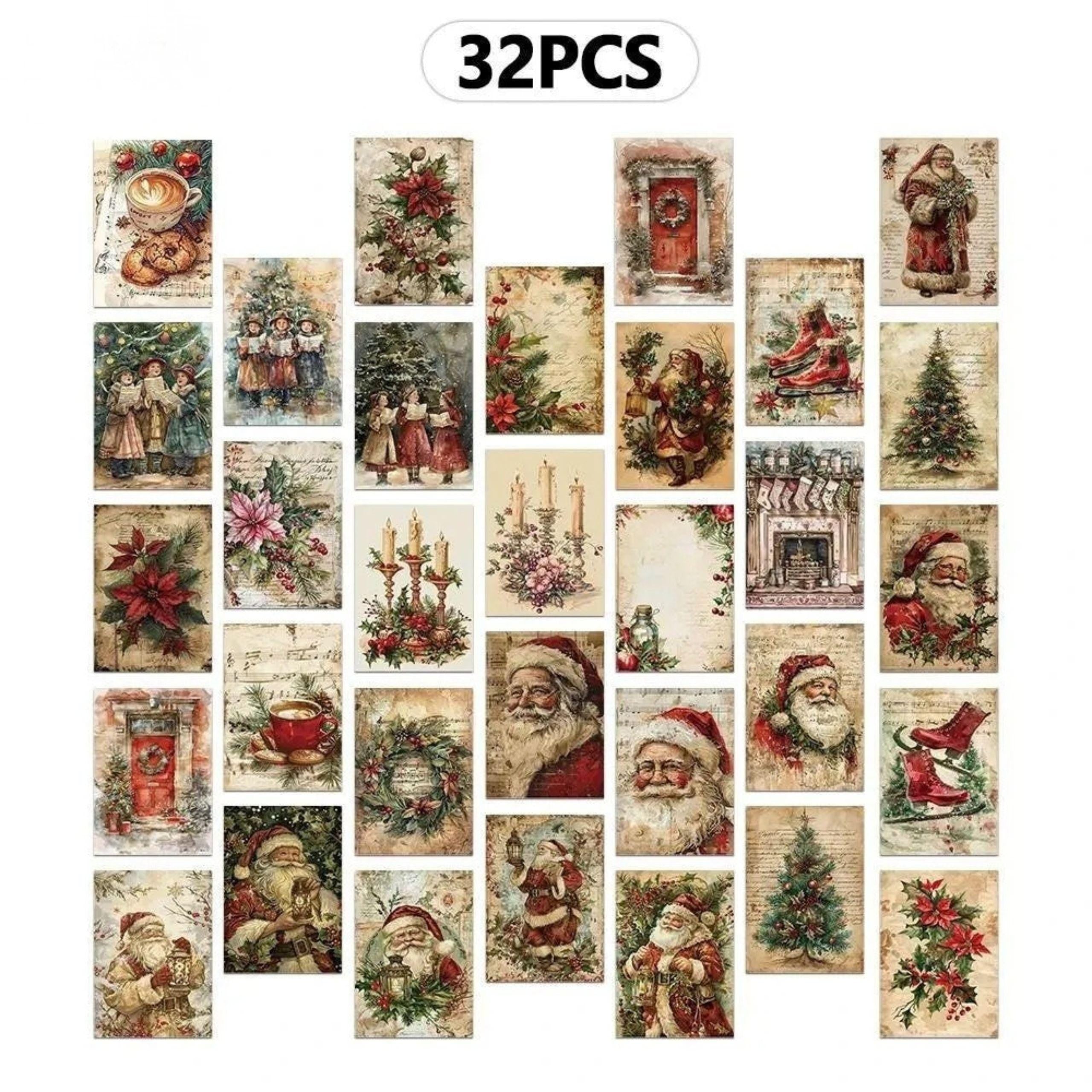 32-Pack Vintage Christmas Postcards: Retro Holiday Card Set