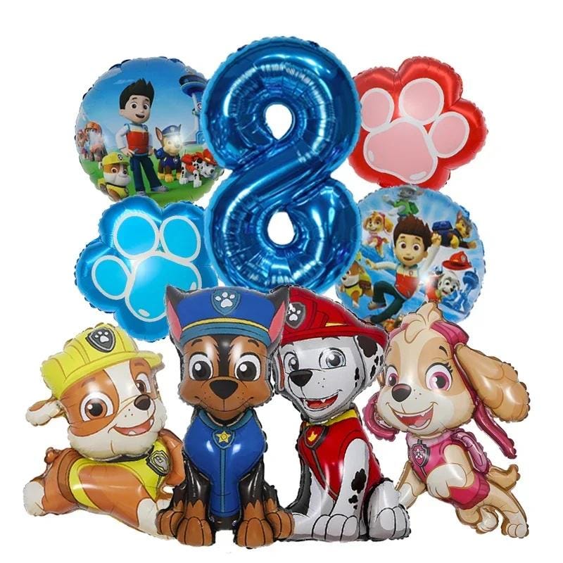9- Piece Dog Character Mylar Balloon Set: Birthday Party Decorations