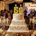 Gold Glitter Number Candle | Royal Crown Cake Topper for 50th Birthday