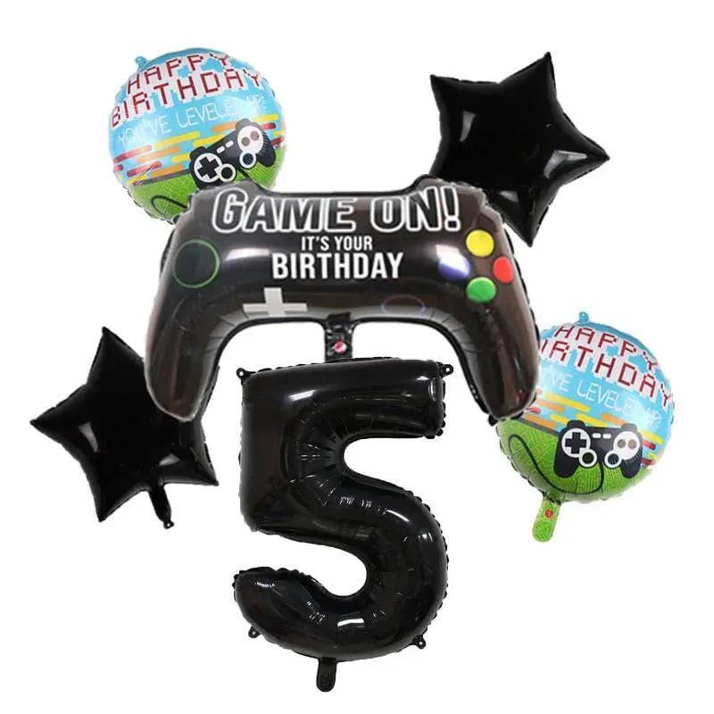 6-Piece Gamepad Foil Number Balloon Set, Gamer Birthday Party Decorations