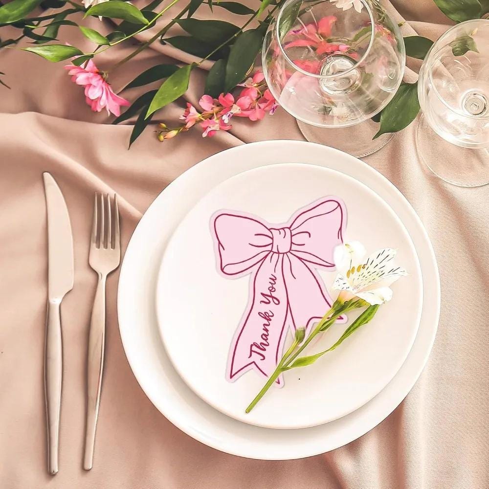 Pink Coquette Bow Thank You Cards, Stationery Bow Labels, Gift Wrap Seals