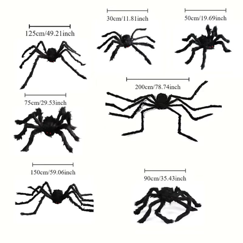Giant Furry Spider Decoration, Black with Red Eyes, Halloween Prop