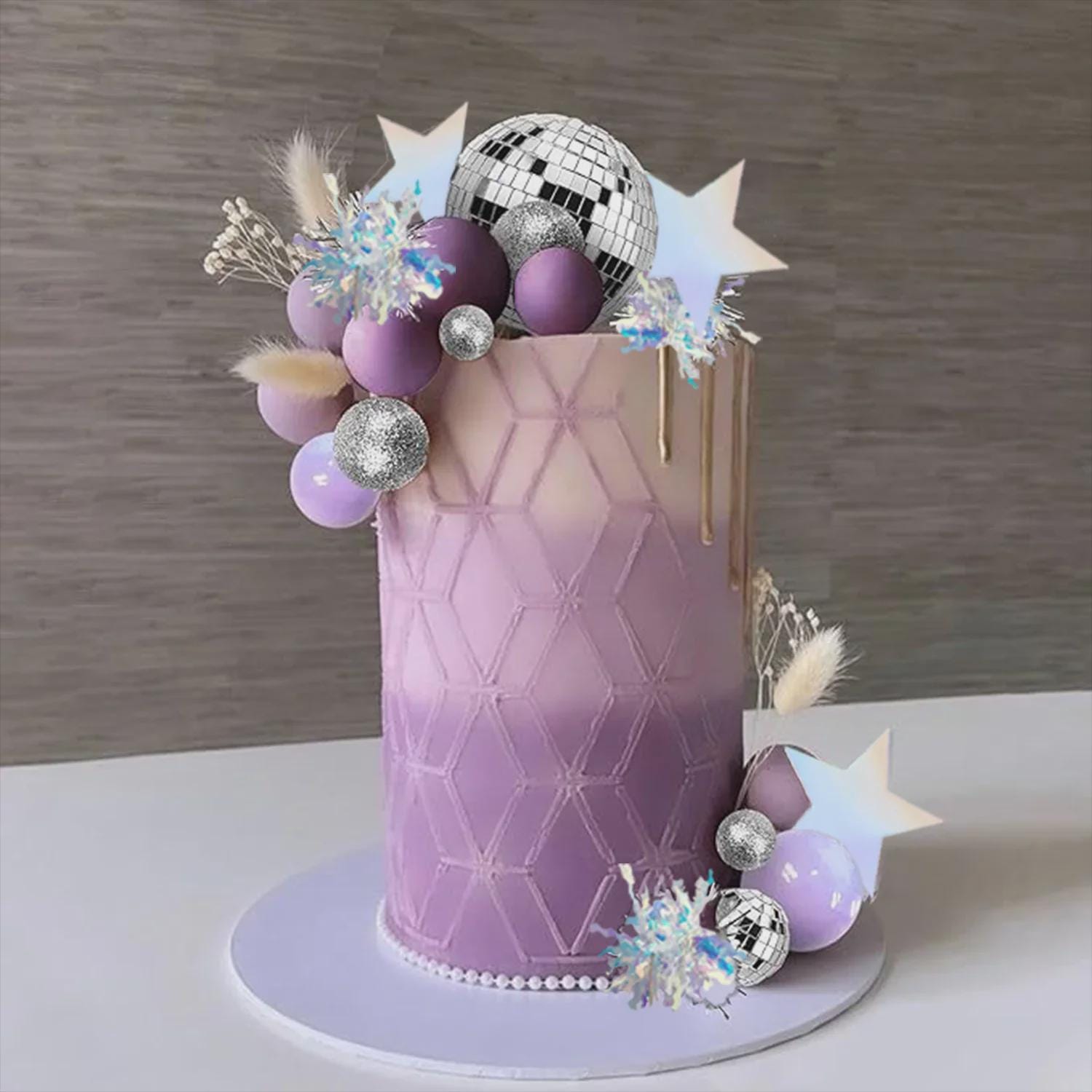 39-Piece Kpop Purple Disco Silver Ball Cake Toppers| Disco Party Decorations