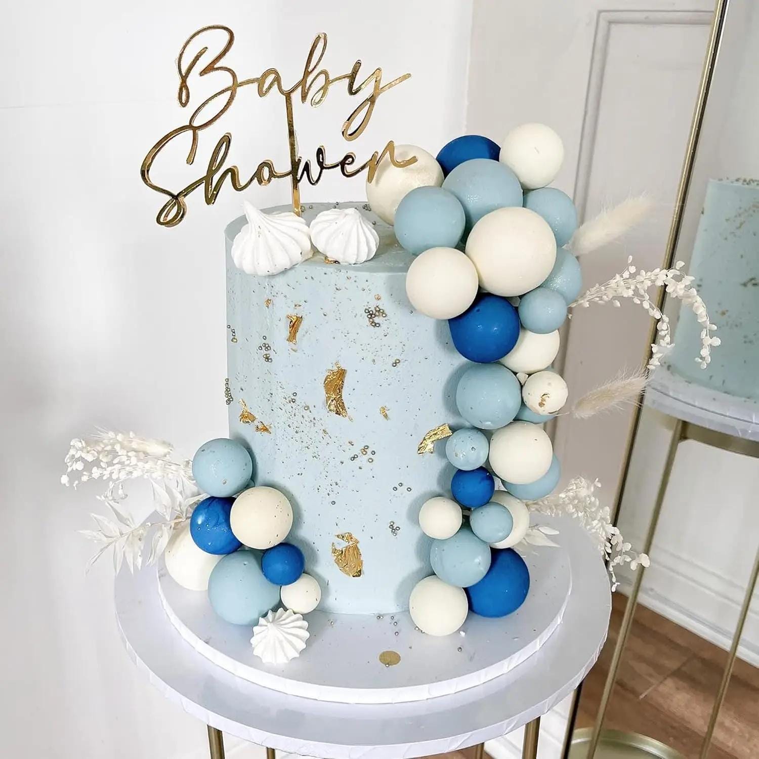 32-piece Blue Pastel Ball Cake Topper, Baby Shower Decorations