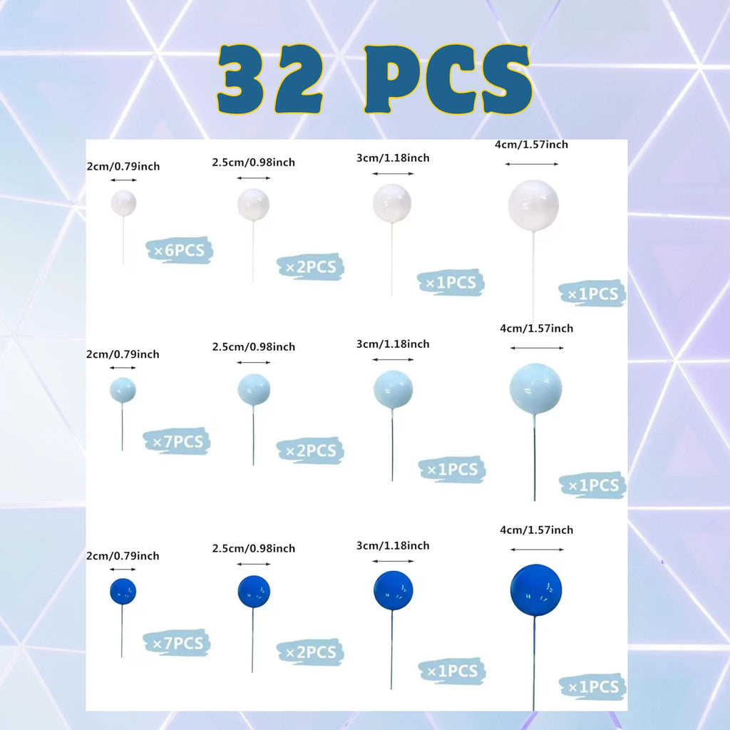 32-piece Blue Pastel Ball Cake Topper, Baby Shower Decorations