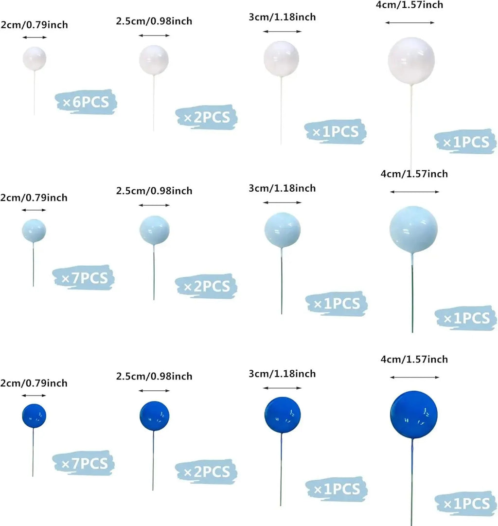 32-piece Blue Pastel Ball Cake Topper, Baby Shower Decorations