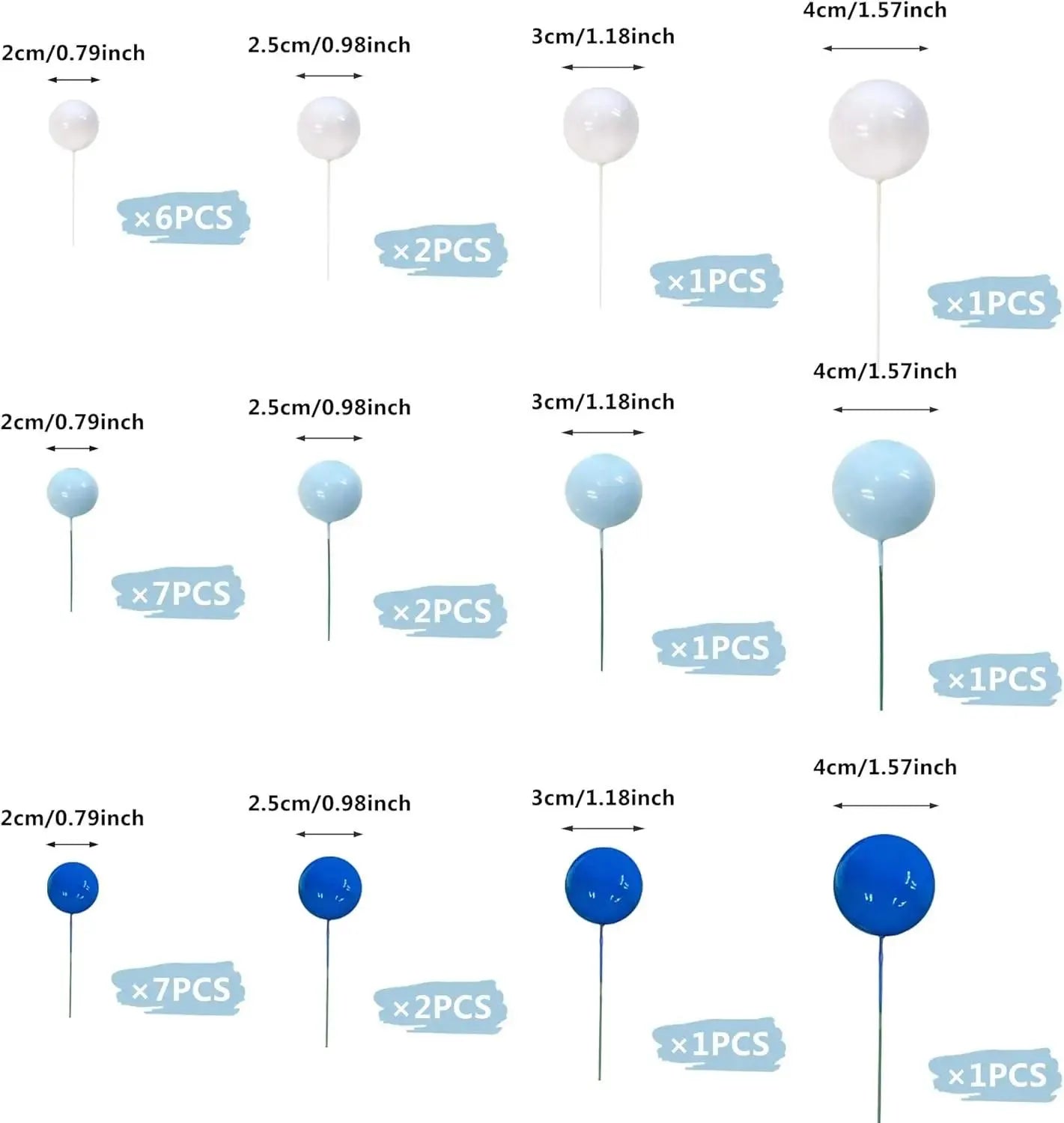 32-piece Blue Pastel Ball Cake Topper, Baby Shower Decorations