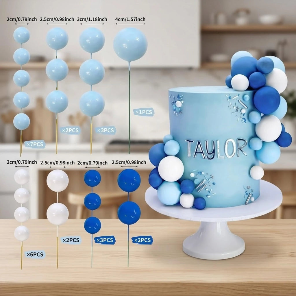 32-piece Blue Pastel Ball Cake Topper, Baby Shower Decorations