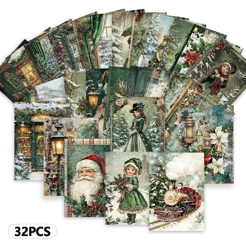 32pc Retro Christmas Postcards Bulk Set, Victorian Holiday Greeting Cards