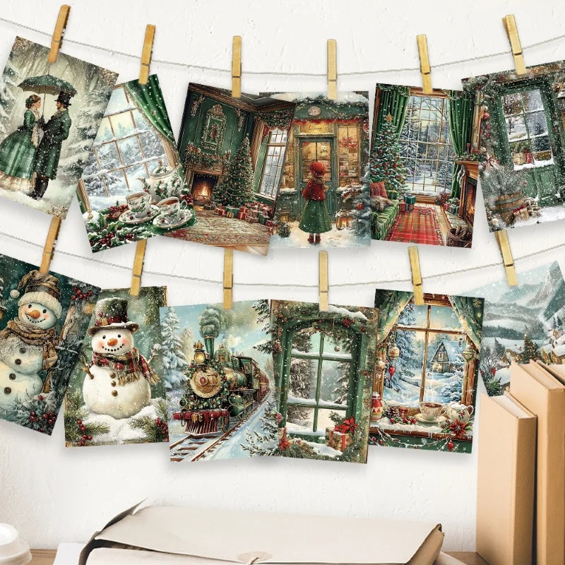 32pc Retro Christmas Postcards Bulk Set, Victorian Holiday Greeting Cards