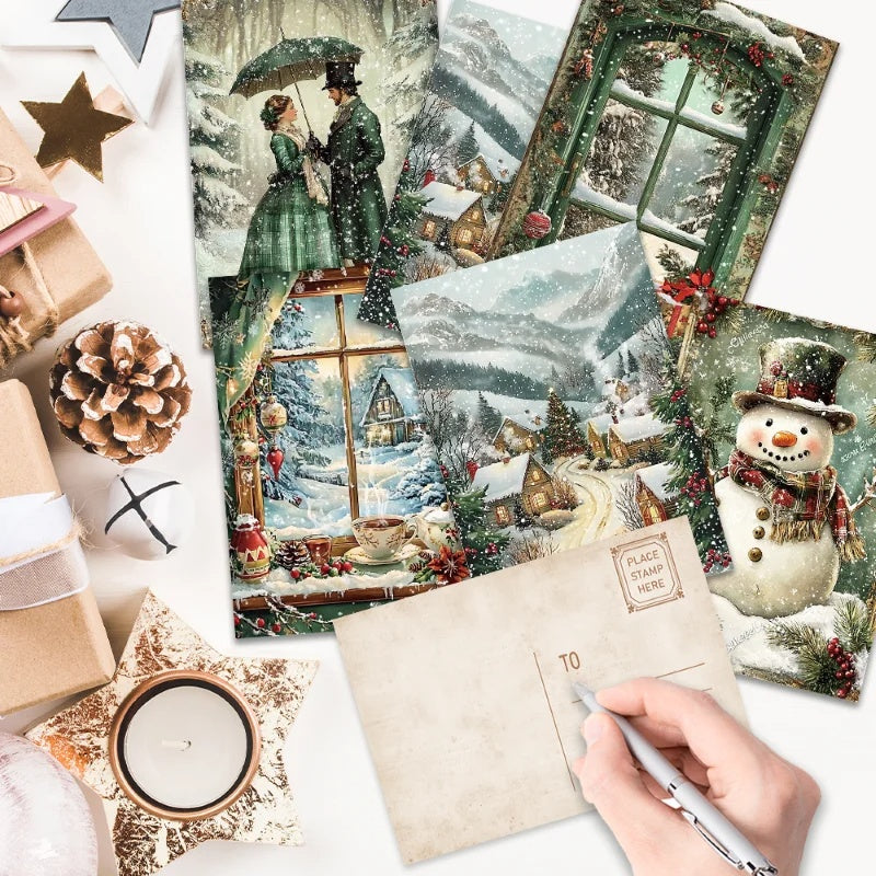 32pc Retro Christmas Postcards Bulk Set, Victorian Holiday Greeting Cards