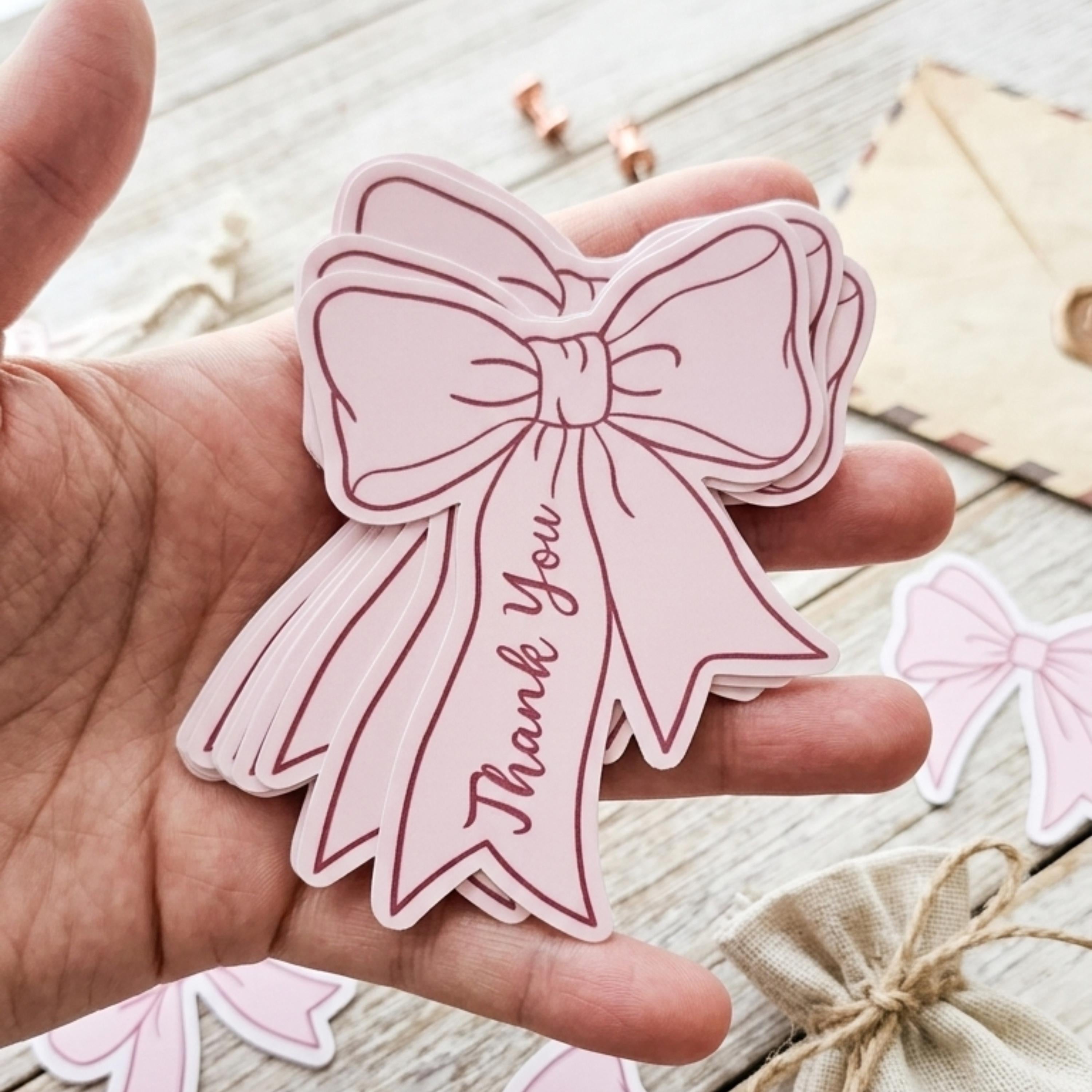 Pink Coquette Bow Thank You Cards, Stationery Bow Labels, Gift Wrap Seals