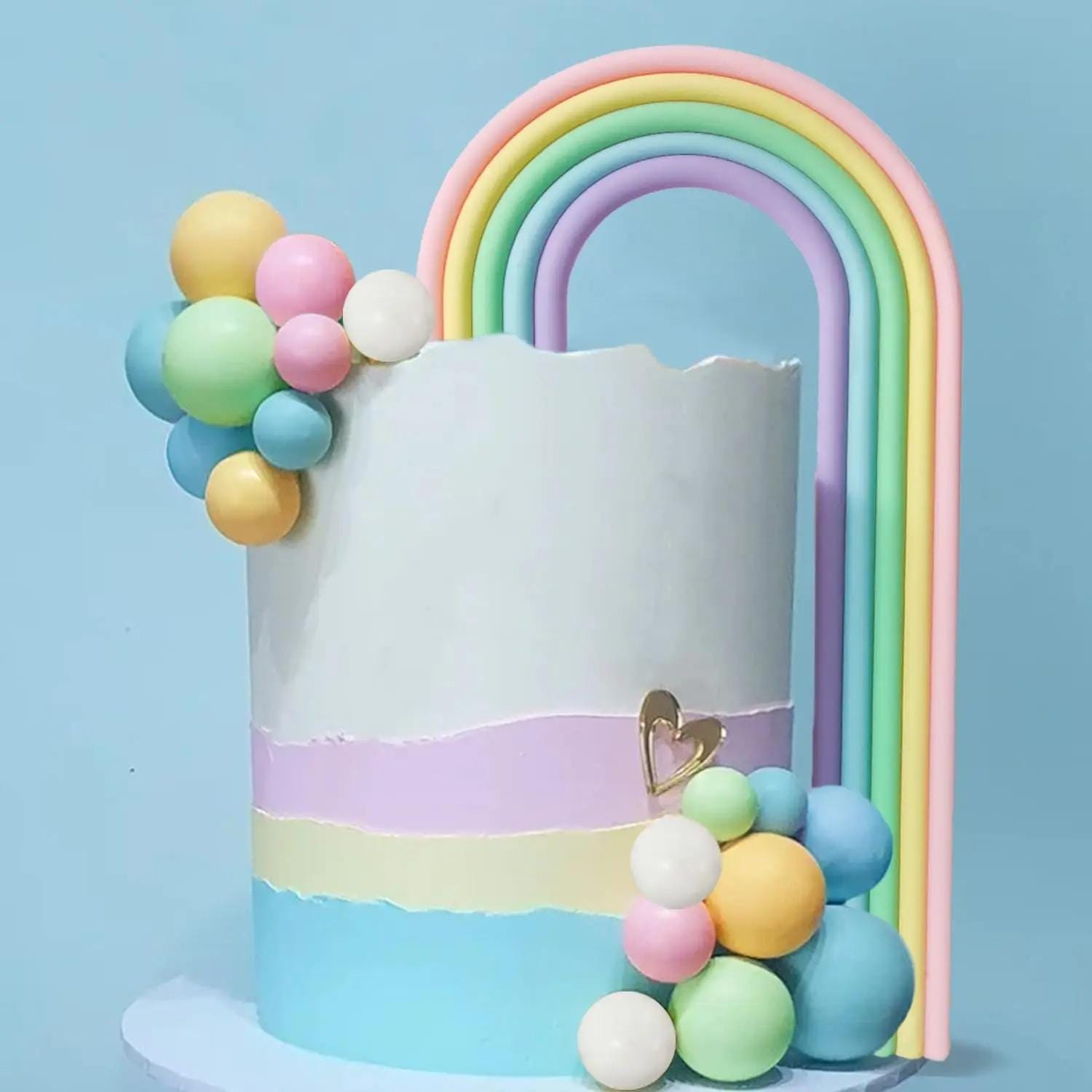 Pastel Rainbow Foam Balls Cake Topper Set | Whimsical Dessert Decorations 28 pcs
