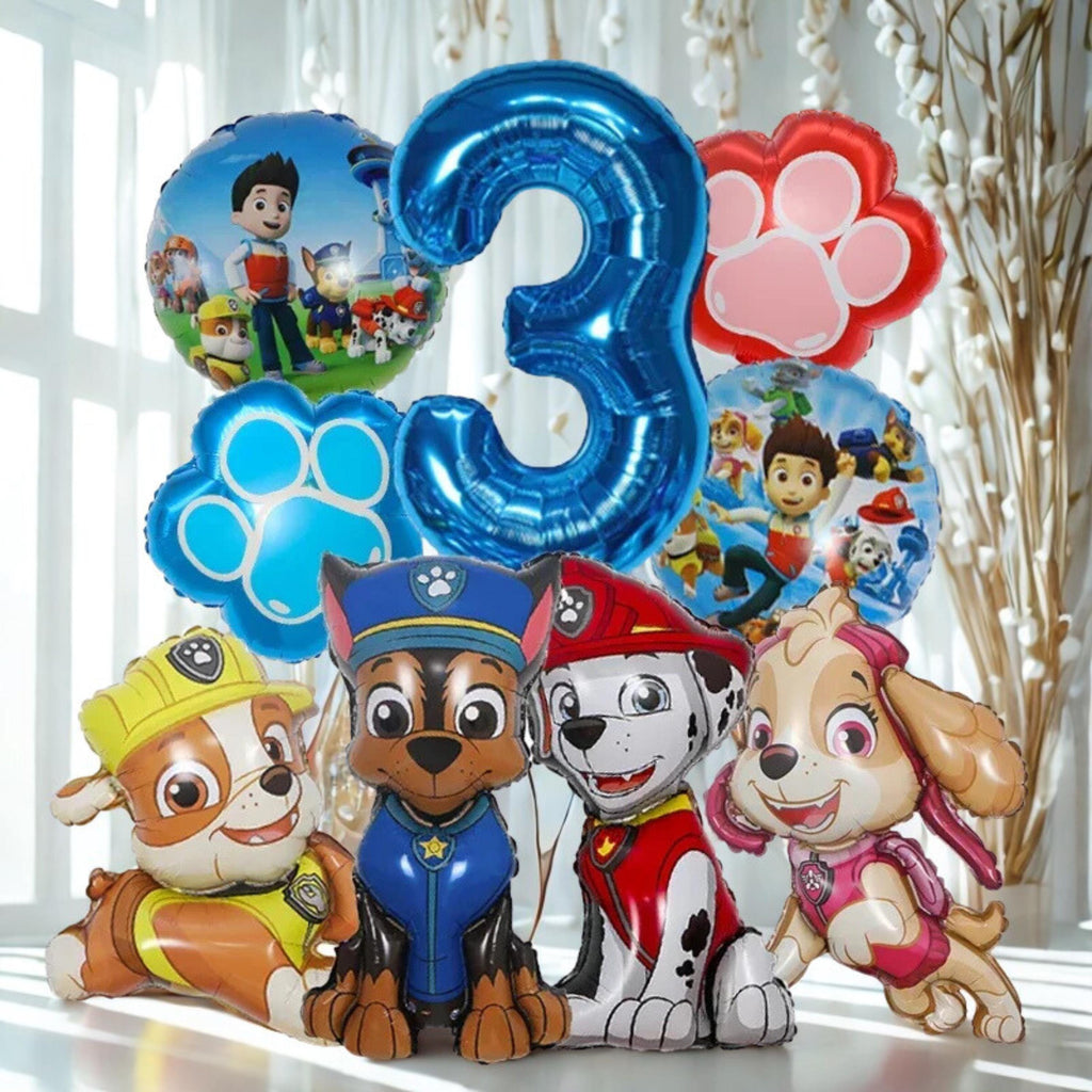 9- Piece Dog Character Mylar Balloon Set: Birthday Party Decorations