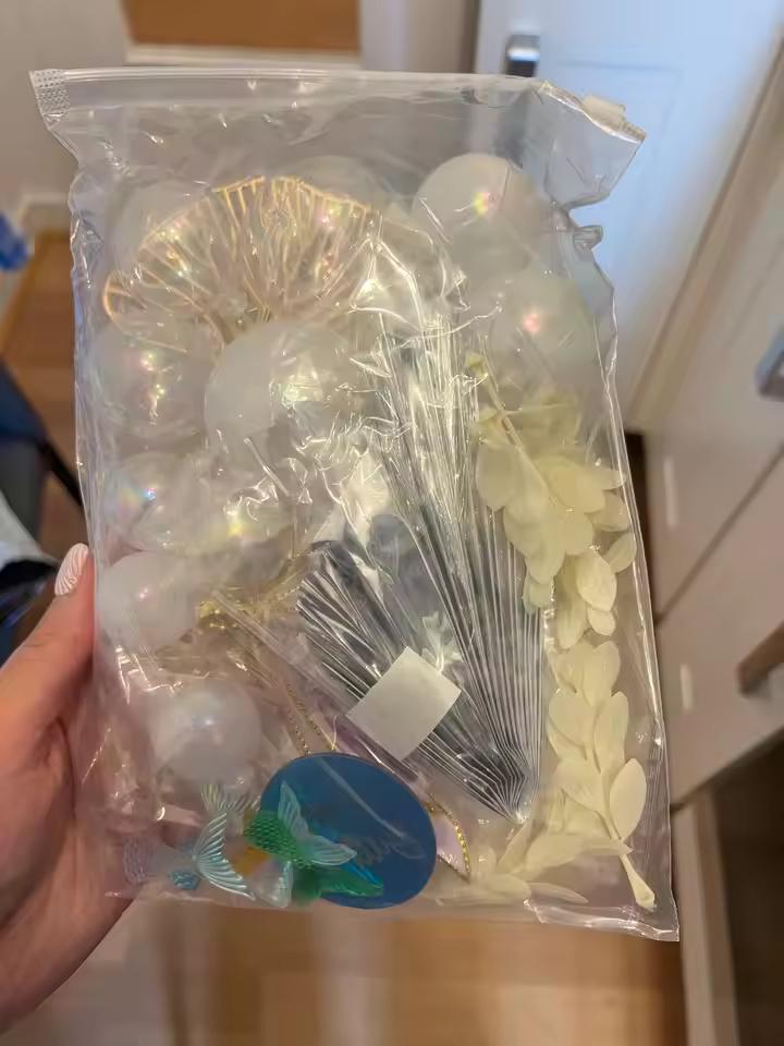 26- Piece Mermaid Cake Topper Set, Under the Sea Party Decorations, Ocean Theme Tail & Gold Leaves