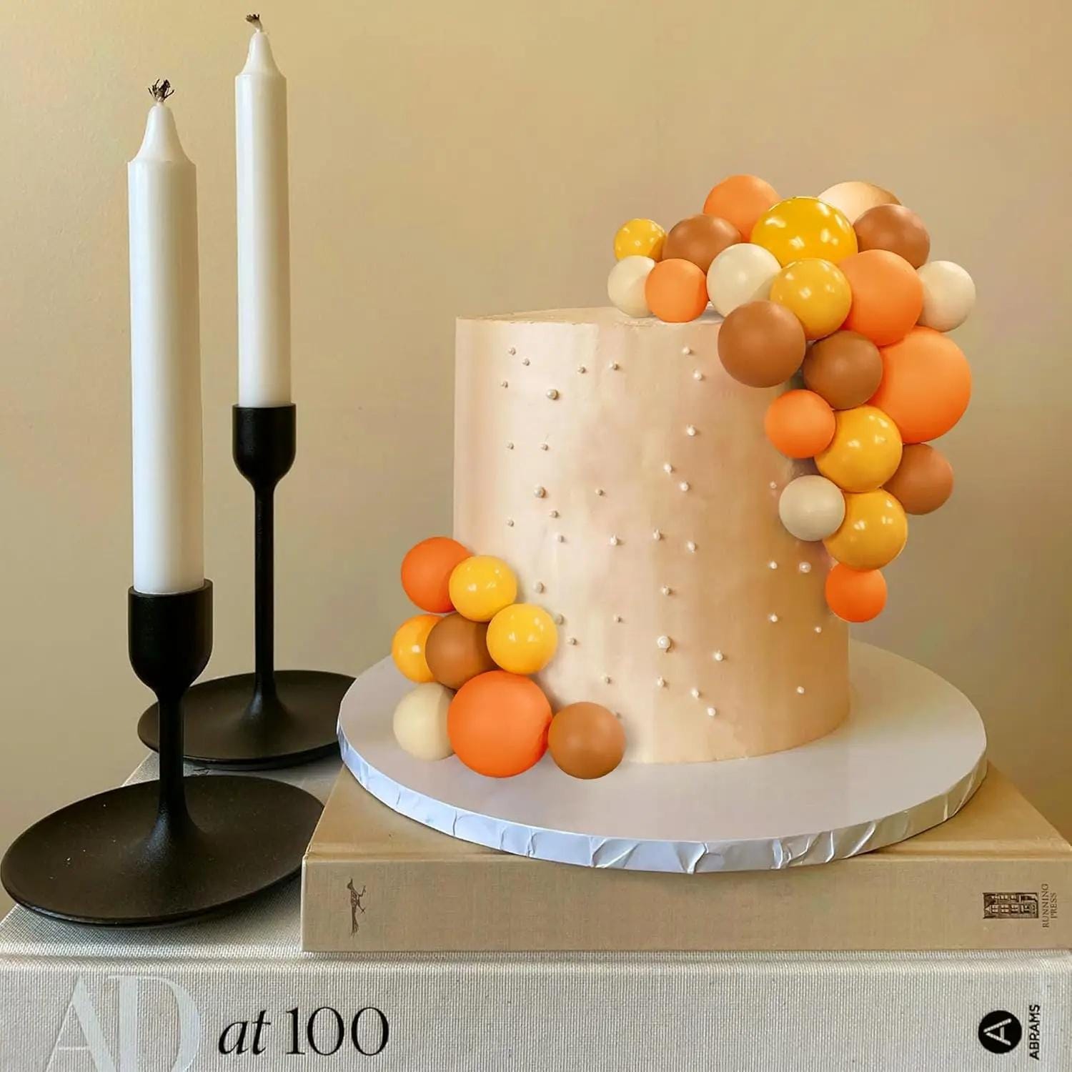Orange and Gold Ball Cake Topper Set, Boho Birthday Decorations, Sunset Theme Party Decor