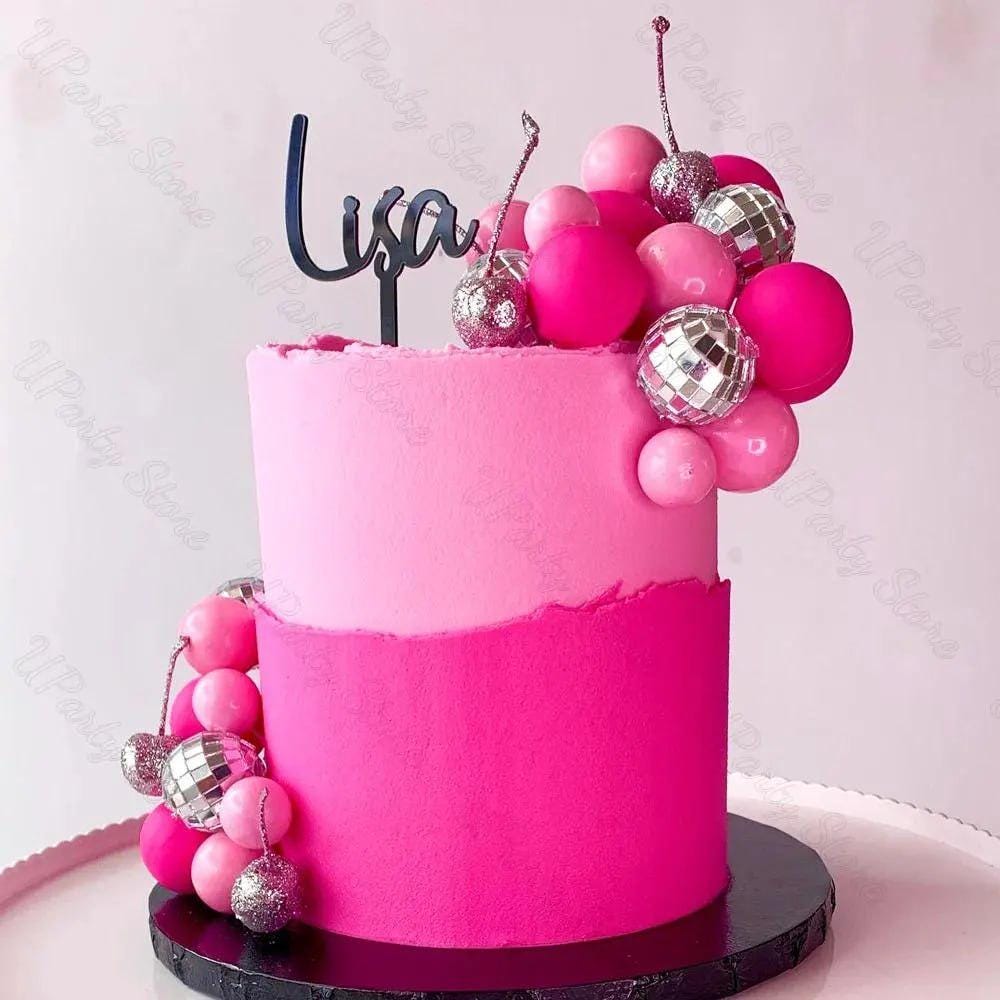 30-piece Hot Pink Disco Ball Cake Toppers, Glam Party Decorations
