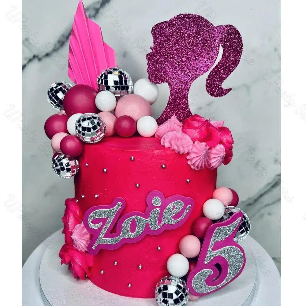 30-piece Hot Pink Disco Ball Cake Toppers, Glam Party Decorations