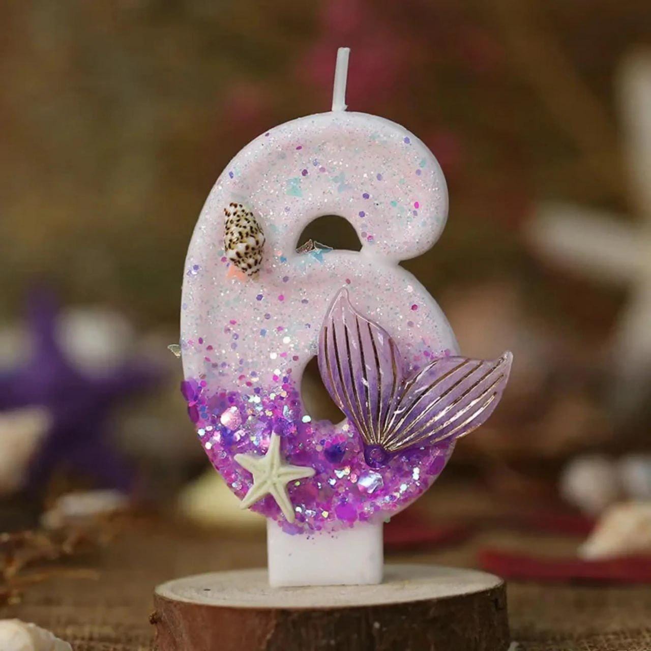 Mermaid Under the Sea Cake Topper Candle | Glitter Number, Ocean Theme
