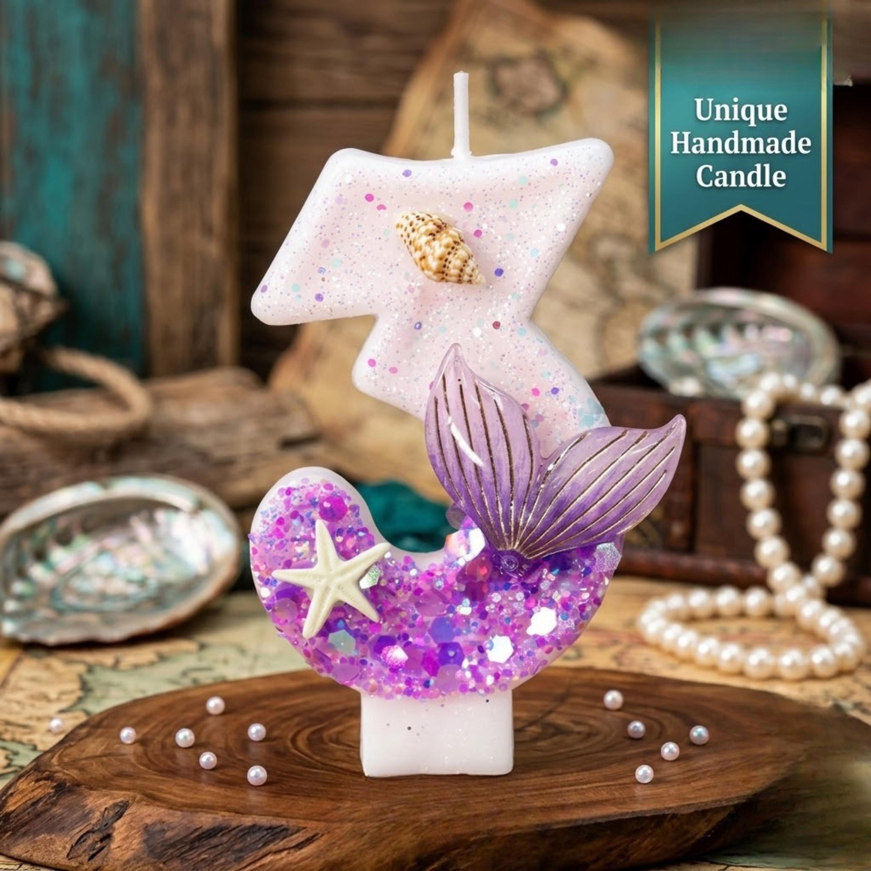 Mermaid Under the Sea Cake Topper Candle | Glitter Number, Ocean Theme
