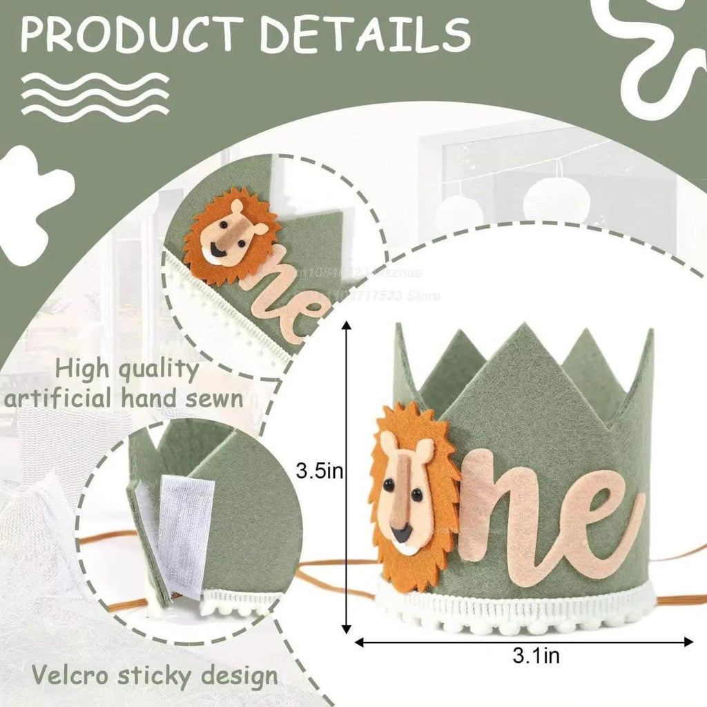 Handcrafted Wild One 1st Birthday Crown, Jungle Theme