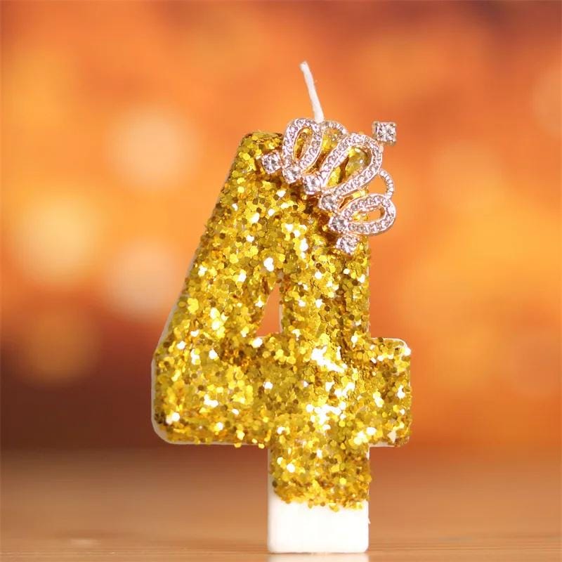 Gold Glitter Number Candle | Royal Crown Cake Topper for 50th Birthday