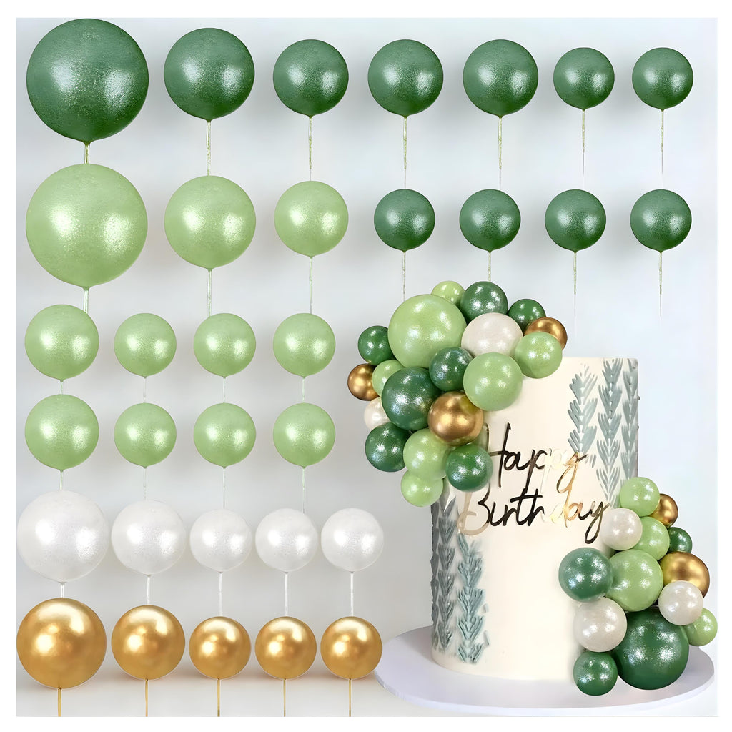 32-Piece Forest Green Ball Cake Toppers, Wild One Birthday, Woodland Baby Shower, Jungle Decorations