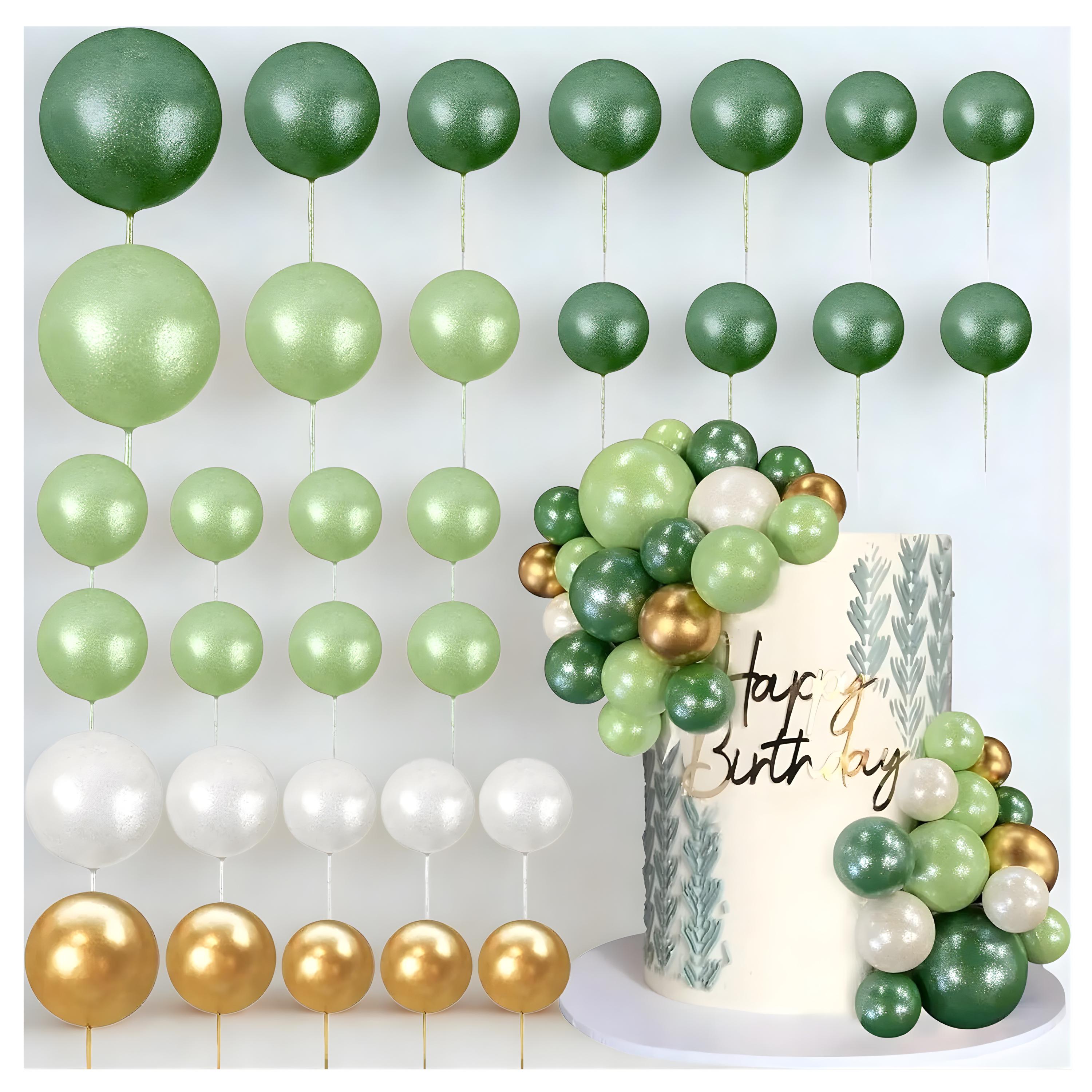 32-Piece Forest Green Ball Cake Toppers, Wild One Birthday, Woodland Baby Shower, Jungle Decorations