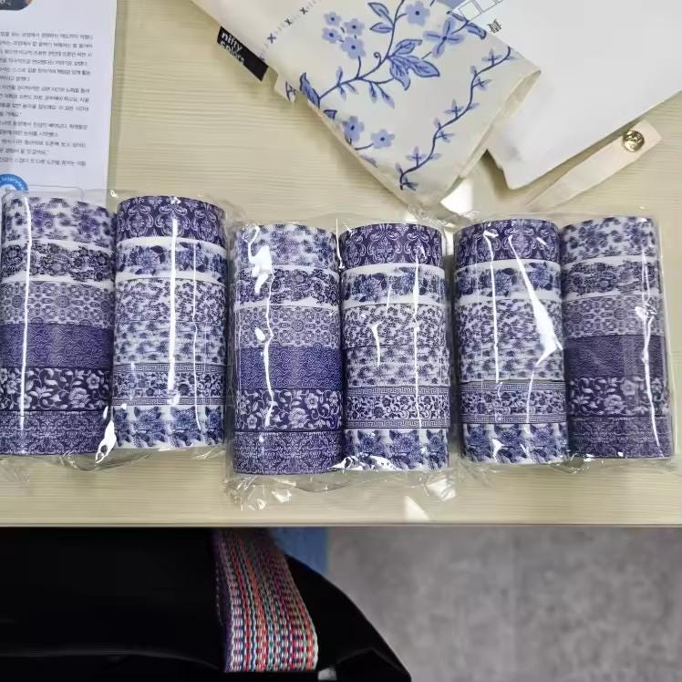 12pc Blue and White Washi Tape Set | Chinoiserie Pattern Decorative Adhesive for Journaling & Scrapbooking