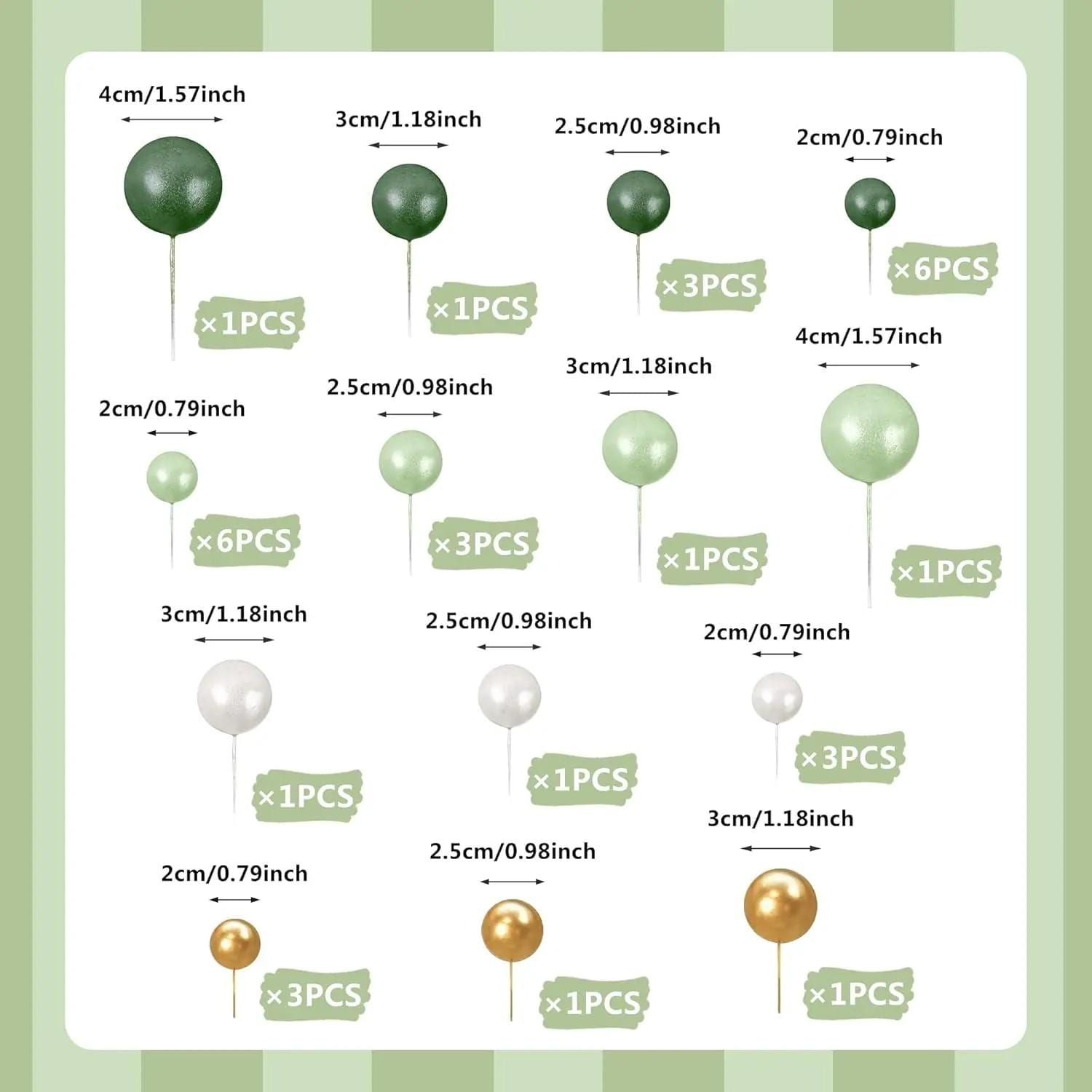 32-Piece Forest Green Ball Cake Toppers, Wild One Birthday, Woodland Baby Shower, Jungle Decorations