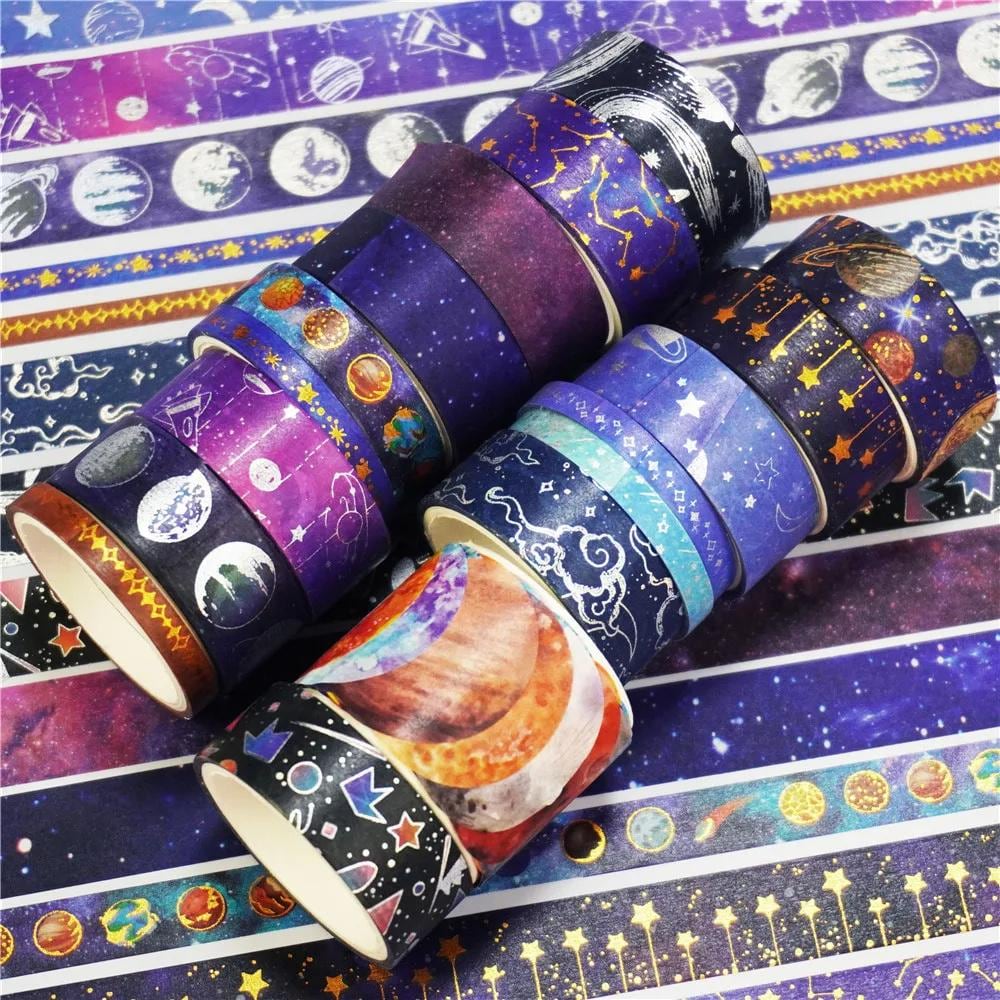 19-roll Celestial Galaxy Washi Tape Set, 19 Rolls Space Theme Journaling Crafts