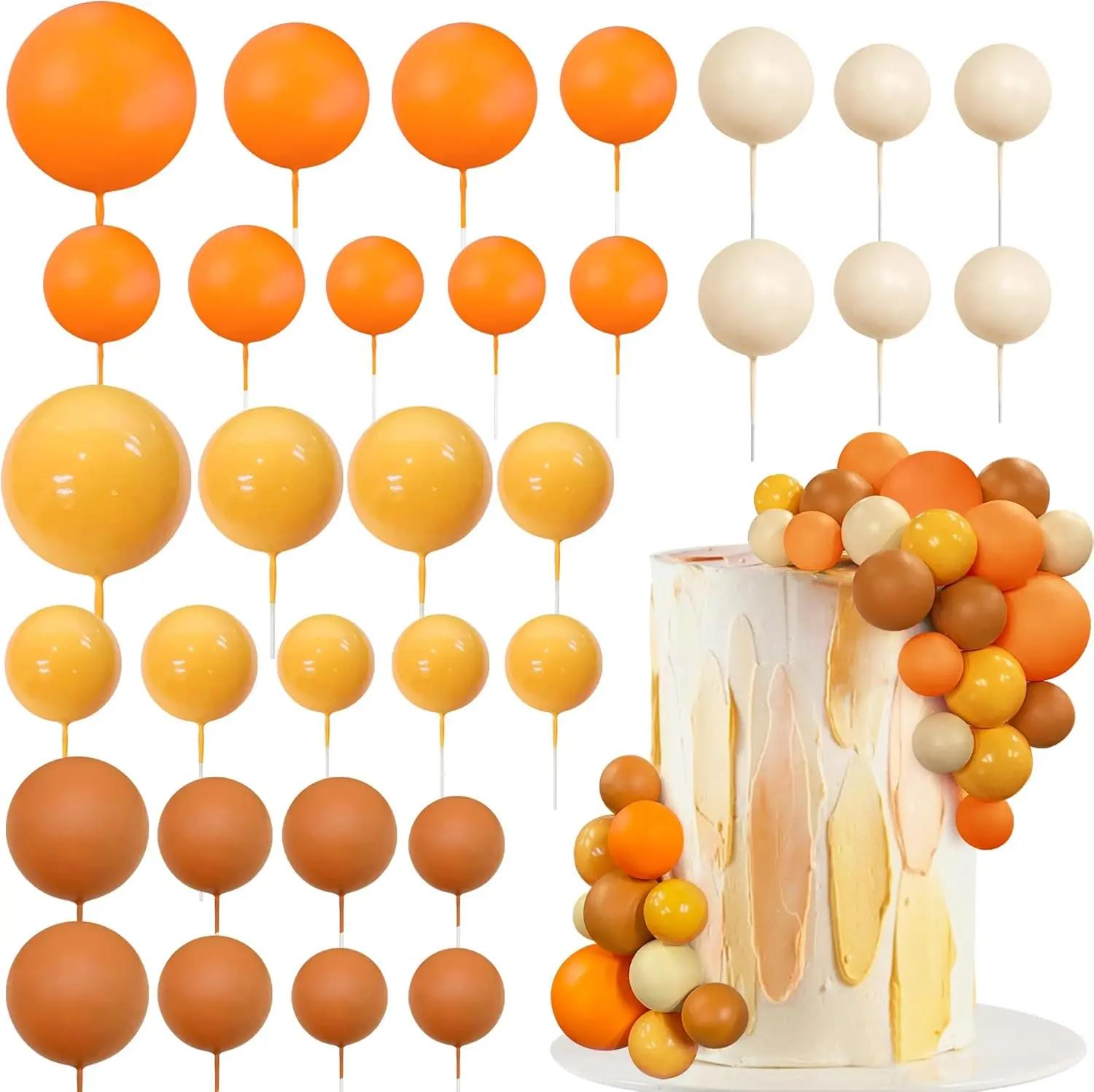 Orange and Gold Ball Cake Topper Set, Boho Birthday Decorations, Sunset Theme Party Decor