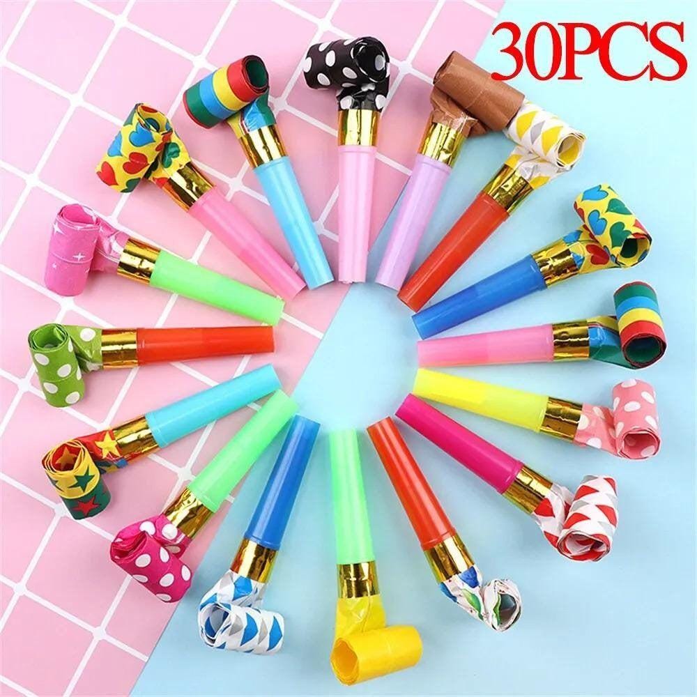 Party Blower Noise Maker 30-Pack | Multi-Color Whistle Toy | Birthday Party Supplies & Favors