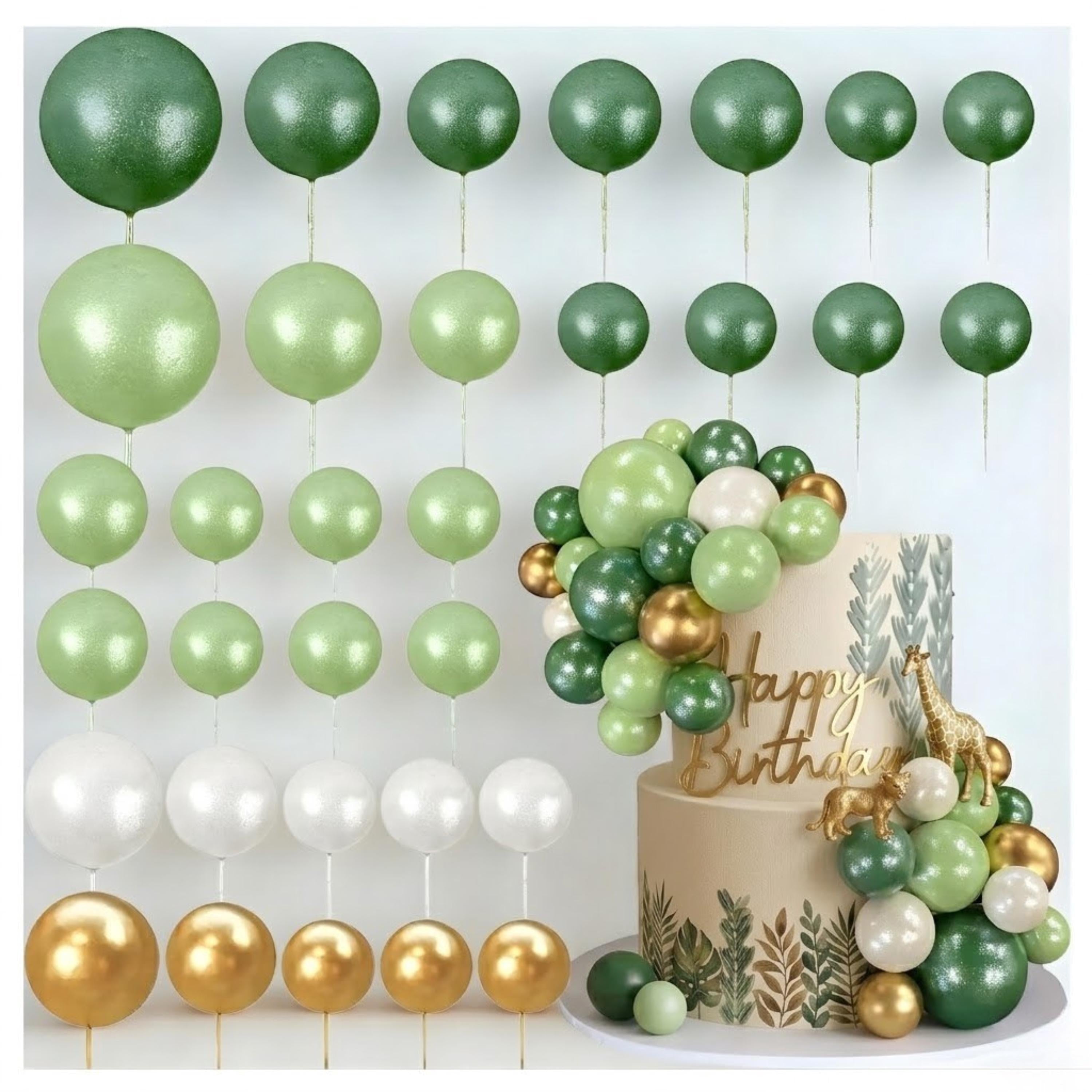 32-Piece Forest Green Ball Cake Toppers, Wild One Birthday, Woodland Baby Shower, Jungle Decorations