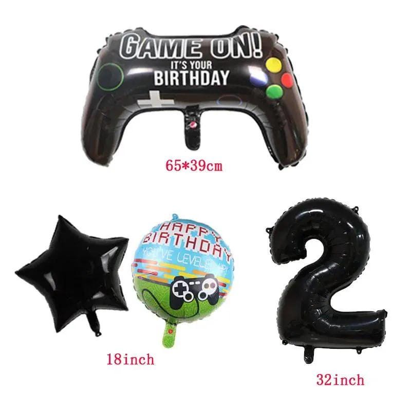 6-Piece Gamepad Foil Number Balloon Set, Gamer Birthday Party Decorations