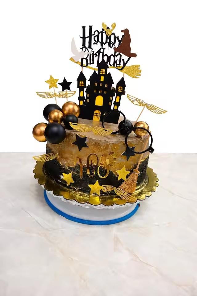 26-piece Wizard Cake Topper Set, Glasses, Broom, Witch Party Supplies, Birthday Decor